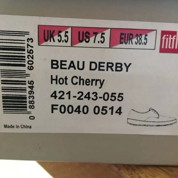 NWT FitFlop Beau Derby Hot Cherry Oxford Size8 - Picture 8 of 12